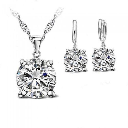 Parure Bijoux Solitaire Oxyde De Zirconium Argenté Femme