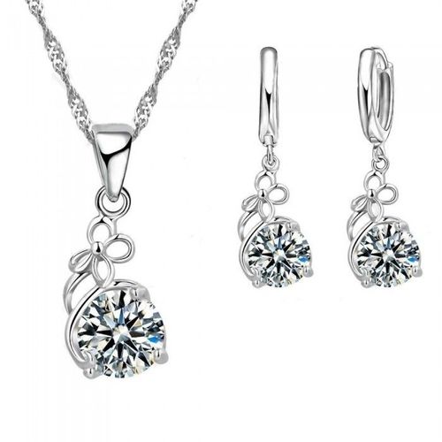 Parure Bijoux Fleur Sur Oxyde De Zirconium Argenté Femme