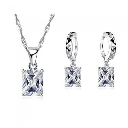 Parure Bijoux Cube Boucles D'oreilles Anneaux Oxyde De Zirconium Argenté Femme