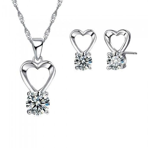 Parure Bijoux Coeur Sur Oxyde De Zirconium Argenté Femme