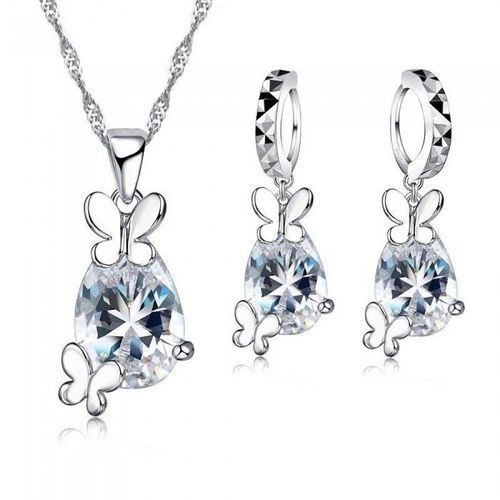 Parure Bijoux Goutte Papillon Oxyde De Zirconium Argenté Femme