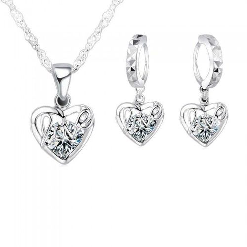 Parure Bijoux Coeur Love Oxyde De Zirconium Argenté Femme