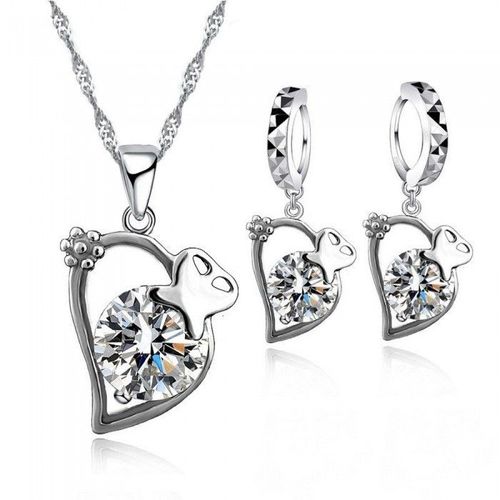 Parure Bijoux Coeur Fleur Petit Fantôme Oxyde De Zirconium Argenté Femme