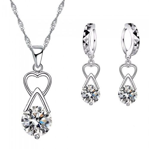 Parure Bijoux Coeur Triangle Oxyde De Zirconium Argenté Femme