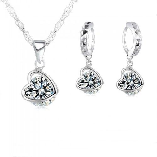 Parure Bijoux Coeur Sur Le Côté Oxyde De Zirconium Argenté Femme