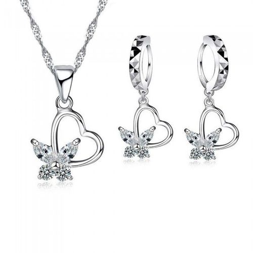 Parure Bijoux Coeur Papillon Oxyde De Zirconium Argenté Femme
