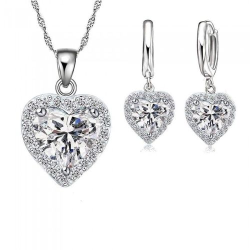 Parure Bijoux Coeur Serti D' Oxyde De Zirconium Argenté Femme