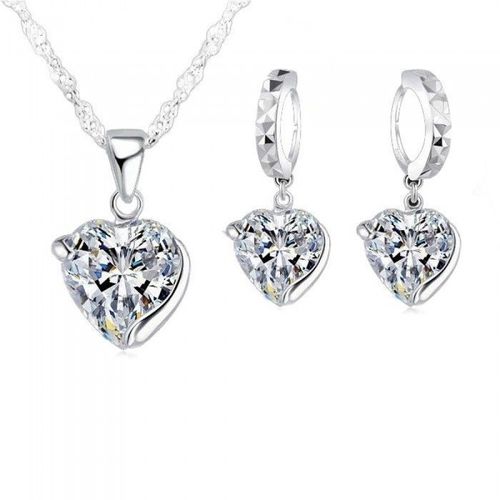 Parure Bijoux Coeur Oxyde De Zirconium Argenté Femme