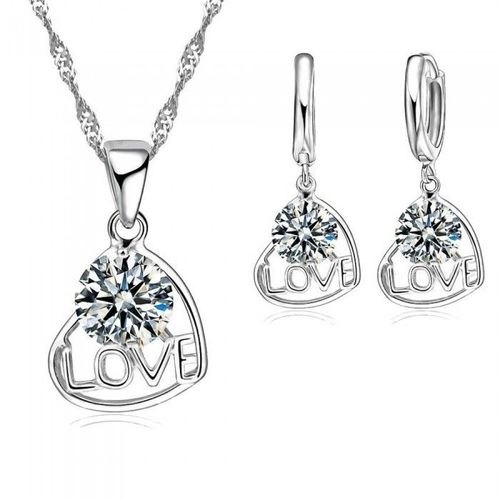Parure Bijoux Coeur Love Oxyde De Zirconium Argenté Femme