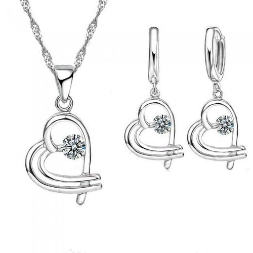 Parure Bijoux Coeur 2 Branches Oxyde De Zirconium Argenté Femme