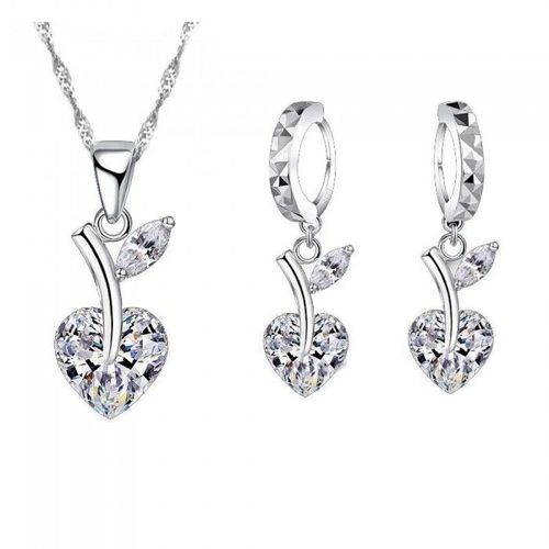 Parure Coeur Coeur Cerise Oxyde De Zirconium Argenté Femme