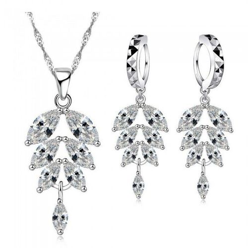Parure Bijoux Feuille Goutte Oxyde De Zirconium Argenté Femme