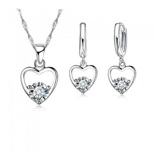 Parure Bijoux Petit Coeur Et Oxyde De Zirconium Argenté Femme