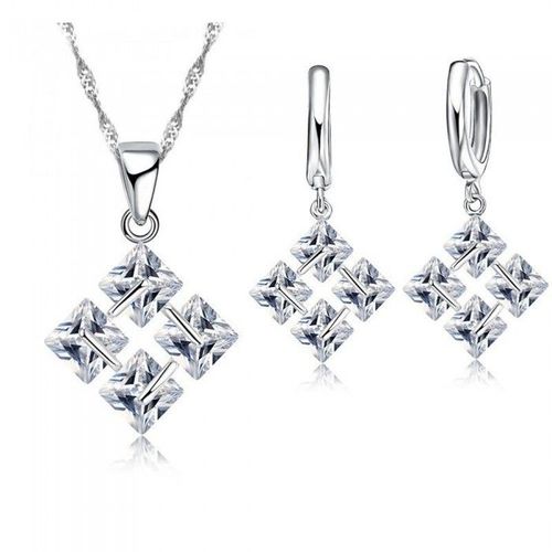 Parure Bijoux Suite De 4 Losanges Oxyde De Zirconium Argenté Femme