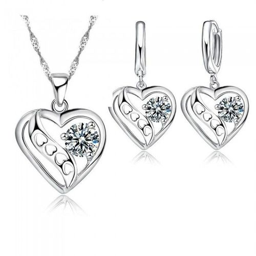 Parure Bijoux Coeur Vague Ciselée De Petits Coeurs Oxyde De Zirconium Argenté Femme