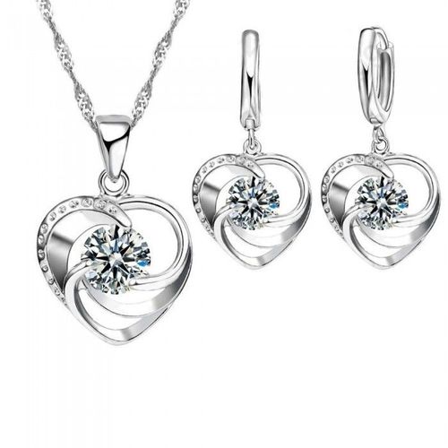 Parure Bijoux Coeur Passion Oxyde De Zirconium Argenté Femme