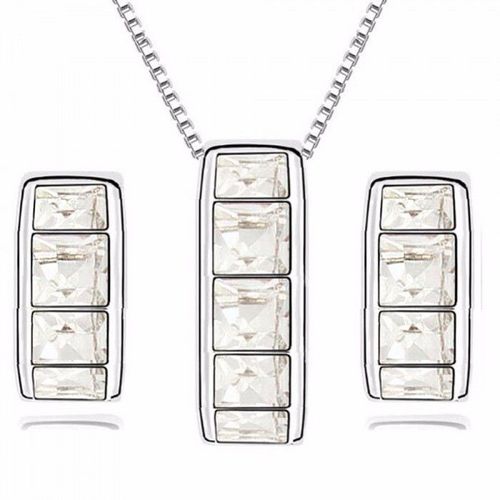 Parure Bijoux Strass Alignés En Demi Cercle Argentée Femme