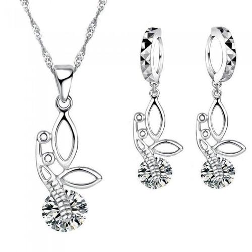 Parure Bijoux Petit Papillon Et Oxyde De Zirconium Argenté Femme