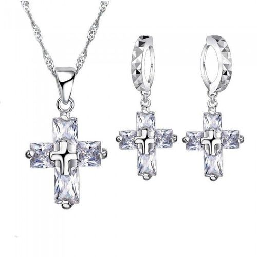 Parure Bijoux Croix Oxyde De Zirconium Argenté Femme