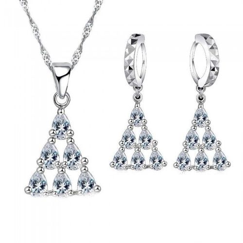 Parure Bijoux Pyramide De Gouttes D'oxyde De Zirconium Argenté Femme