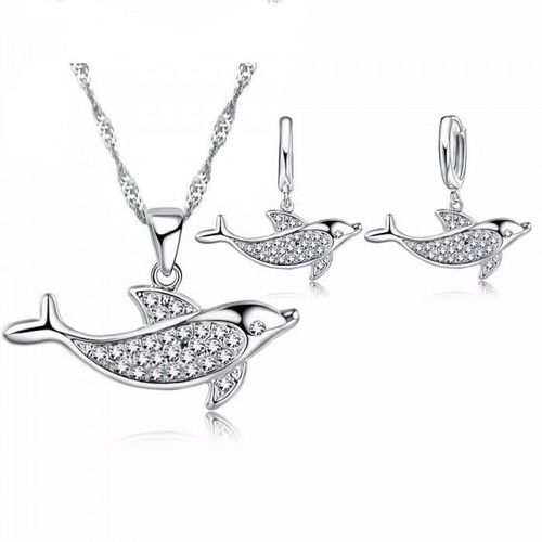 Parure Bijoux Dauphin Serti De Strass Argenté Femme