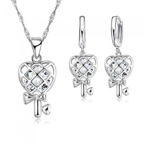 Parure Bijoux Clé Coeur Oxyde De Zirconium Argenté Femme