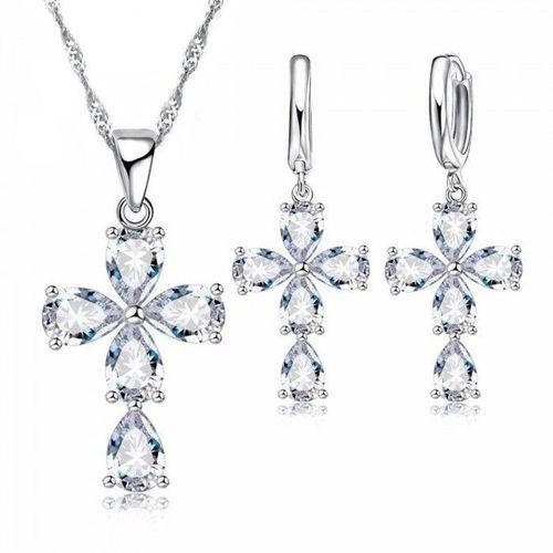 Parure Bijoux Croix Sertie D'oxyde De Zirconium Argenté Femme