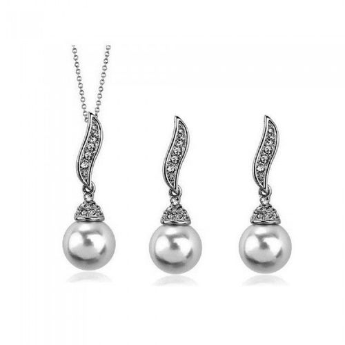 Parure Bijoux Perle Vague De Strass Argentée Femme