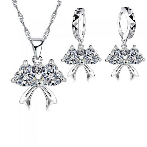 Parure Bijoux Noeud 2 Coeurs Oxyde De Zirconium Argenté Femme