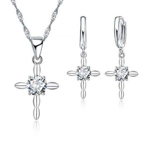 Parure Bijoux Et Croix Oxyde De Zirconium Argenté Femme
