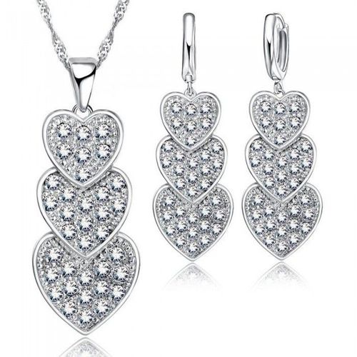 Parure Bijoux 3 Coeurs Articulés Cristaux Argenté Femme