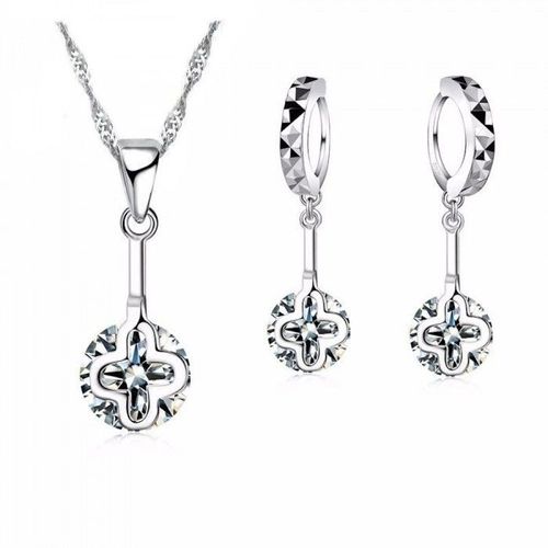 Parure Bijoux Pendentif Fleur Oxyde De Zirconium Argenté Femme