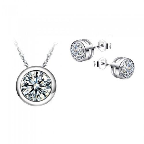 Parure Bijoux Discrète Oxyde De Zirconium Solitaire Argenté Femme