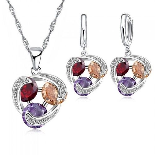 Parure Bijoux 3 Oxyde De Zirconium Multicolores En Cercle Argenté Femme