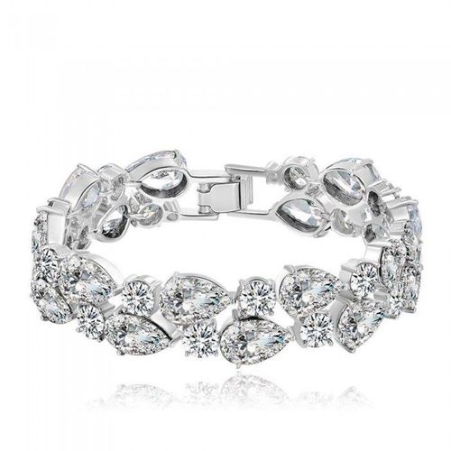 Bracelet Goutte D'eau Oxyde De Zirconium Ovale Et Rond Sur 2 Rangs Argentée Femme
