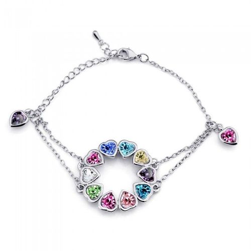 Bracelet Cercle De Coeurs Strass Colorés Multicolores Argenté Femme