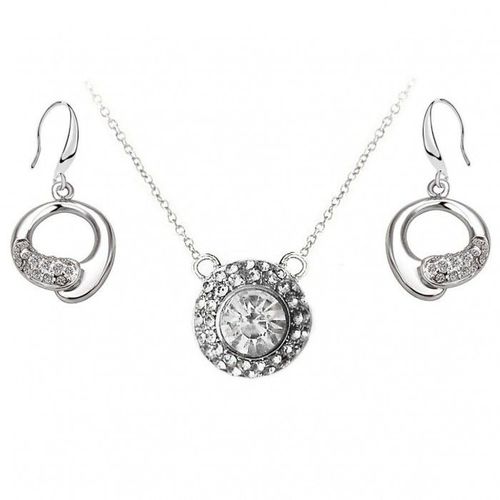 Parure Bijoux Cercle De Strass Rond Argentée Femme