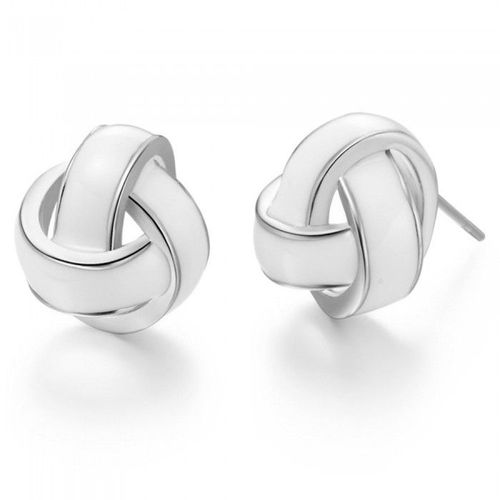 Boucles D'oreilles Cercle 3 Branches Émail Blanc Écru Argentées Femme