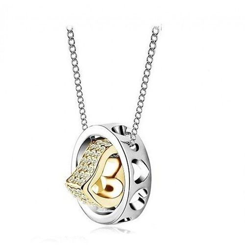 Collier Cercle Et Coeur Doré Strass Argenté Femme