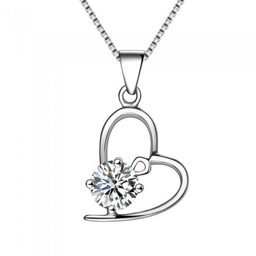 Collier Coeur Oxyde De Zirconium Argenté Femme