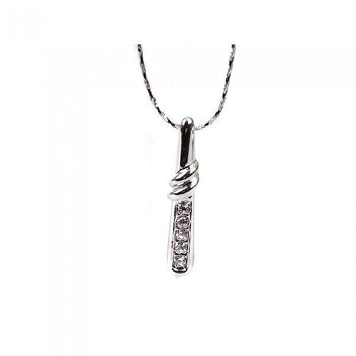Collier Pendentif Barre Porte Bonheur Strass Argenté Femme