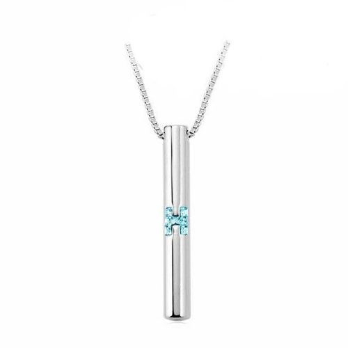 Collier Cylindre Lettre H Strass Bleu Turquoise Argenté Femme