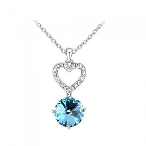 Collier Coeur Strass Bleu Turquoise Argenté Femme