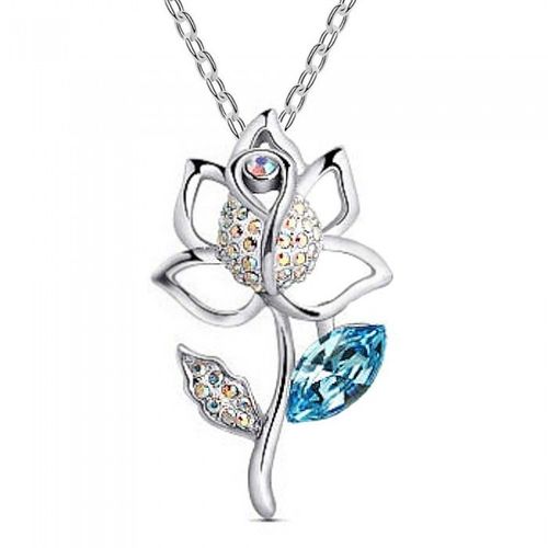 Collier Fleur Strass Multicolores Et Bleu Turquoise Argenté Femme