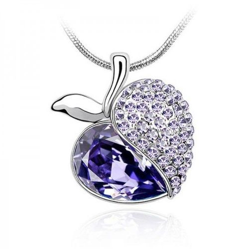 Collier Pomme Strass Violet Argenté Femme