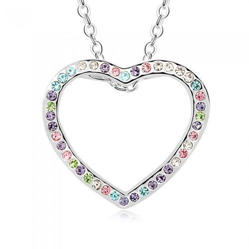 Collier Coeur Strass Multicolores Argenté Femme