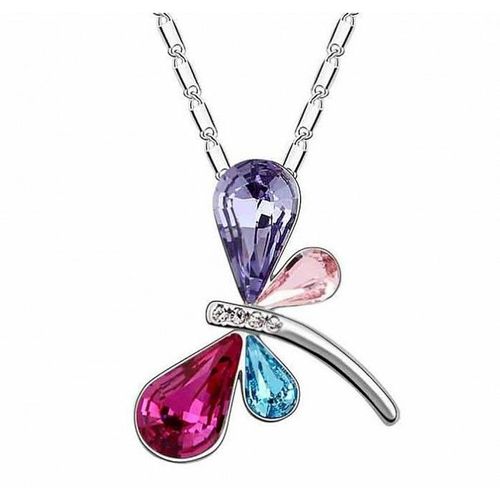 Collier Libellule Strass Multicolores Argenté Femme