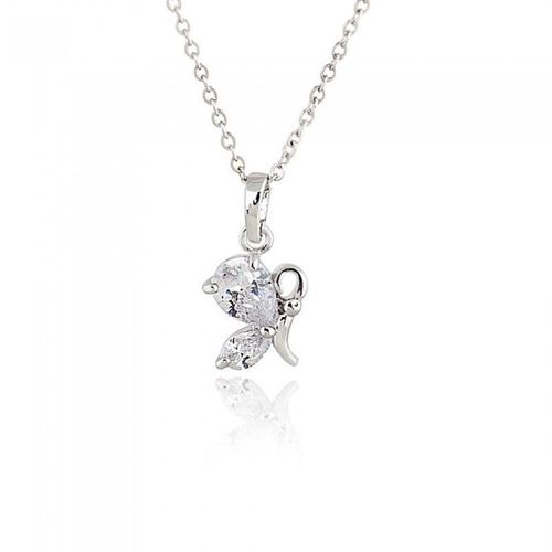 Collier Aile De Papillon Oxyde De Zirconium Argenté Femme