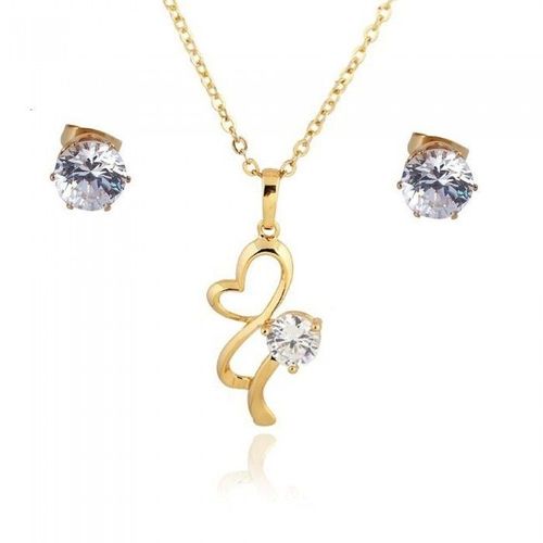 Parure Bijoux Coeur Oxyde De Zirconium Rond Doré Femme