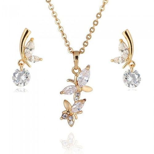 Parure Bijoux 2 Papillons Oxyde De Zirconium Doré Femme